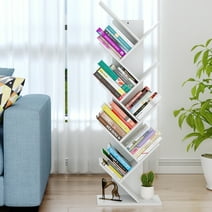 Yusong Tree Bookshelf, 9-Tier Floor Standing Bookcase for Living Room Bedroom, Utility Organizer Shelves for Home Office, White