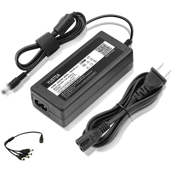 Yustda 12V AC/DC Adapter Compatible with Samsung SDC-7340BC SDC-7340BCN SDC-7340BCN/US 720TVL CCTV 72 Wide Angle Night Vision Camera Weatherproof Security Cam Power Supply (with 4 Splitter)
