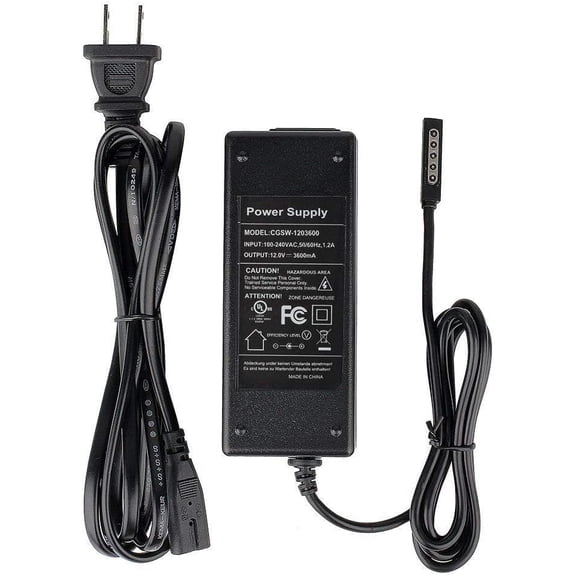 Yustda AC/DC Adapter Compatible with Microsoft Surface RT Windows 64GB Model 1516 Tablet PC 12V 3.6A 45W Power Supply Cord Cable PS Wall Home Battery Charger Mains PSU