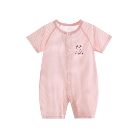 Yutgune Baby Boy Girl Romper Cotton Modal Blend Summer Short Sleeve Bear Print Bodysuit Crawling Suit 6-9 Months