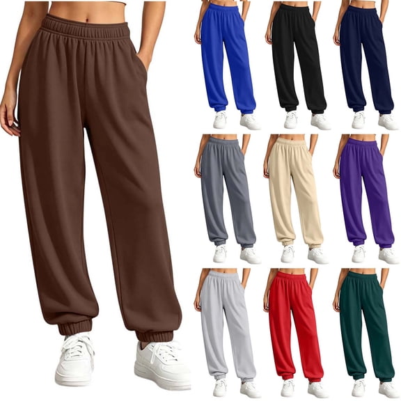 Yutgune Baggy Sweatpants Women High Waist Drawstring Ribbed Cuff Womens Sweatpants with Pockets