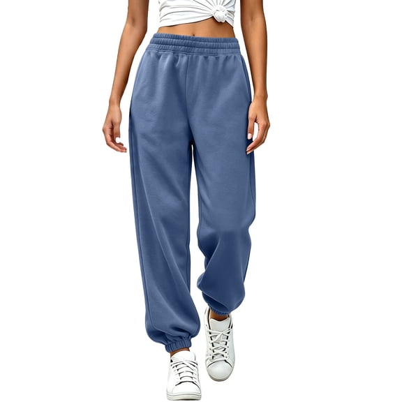 Yutgune Baggy Sweatpants for Women High Waist Drawstring Rib Cuff Womens Sweatpants with Storage Pockets
