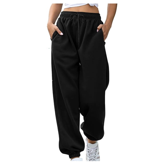 Yutgune Barrel Sweatpants Women High Waist Drawstring Baggy Sweatpants for Women with Storage Side Pockets