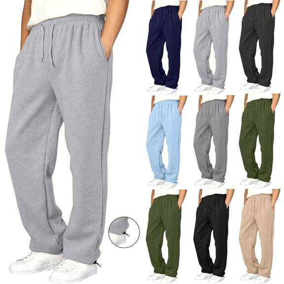 Yutgune Boys Straight Leg Sweatpants Elastic Drawstring Waist Open Bottom With Drawstring Adjustment Side Pockets Pants For Boys Size 5‑15 Years