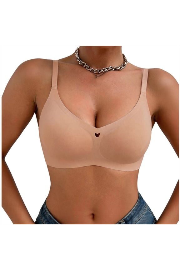 Bras For Women Jelly Wireless Bra V Neck Heart Detail Support Lift Comfortable Everyday Bralette