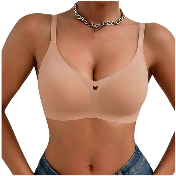 Yutgune Bras For Women Jelly Wireless Bra V Neck Heart Detail Support Lift Comfortable Everyday Bralette
