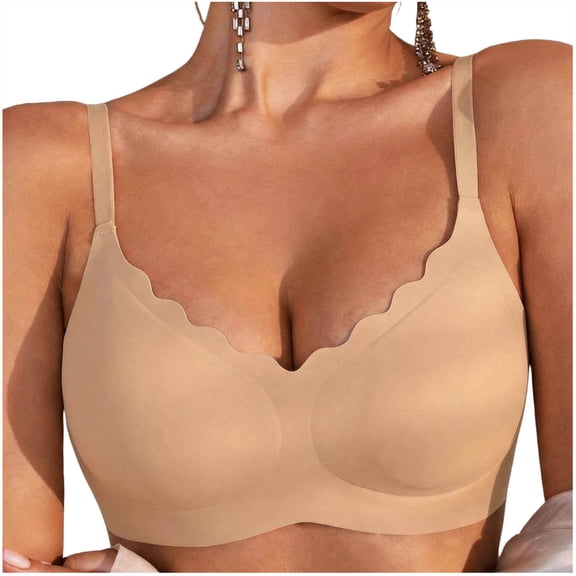 Yutgune Bras For Women Jelly Wireless Bralette Scalloped Edge Soft Padded Adjustable Straps Comfort Bra