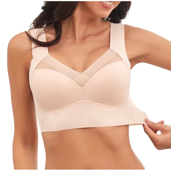 Yutgune Bras For Women Jelly Wireless Bras Full Coverage Wide Strap Mesh Panel Side Support Comfortable Bralette