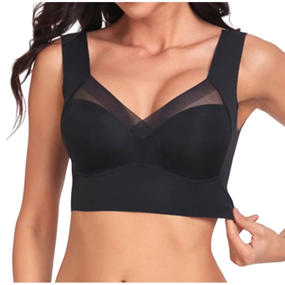 Yutgune Bras For Women Jelly Wireless Bras Full Coverage Wide Strap Mesh Panel Side Support Comfortable Bralette