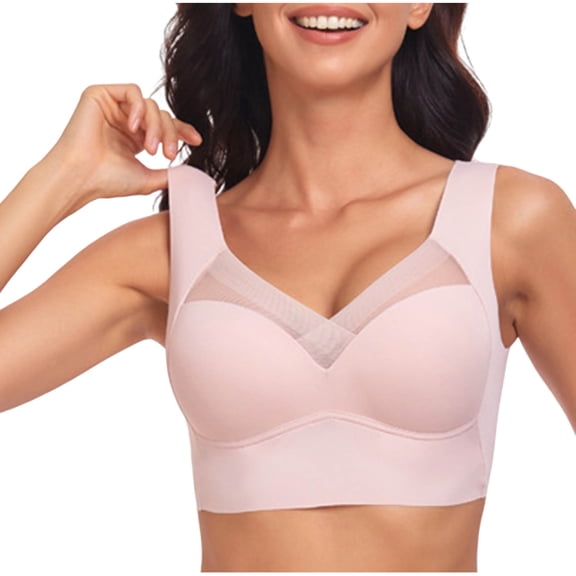 Yutgune Bras For Women Jelly Wireless Bras Full Coverage Wide Strap Mesh Panel Side Support Comfortable Bralette