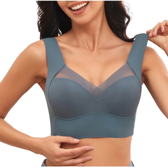 Yutgune Bras For Women Jelly Wireless Bras Full Coverage Wide Strap Mesh Panel Side Support Comfortable Bralette