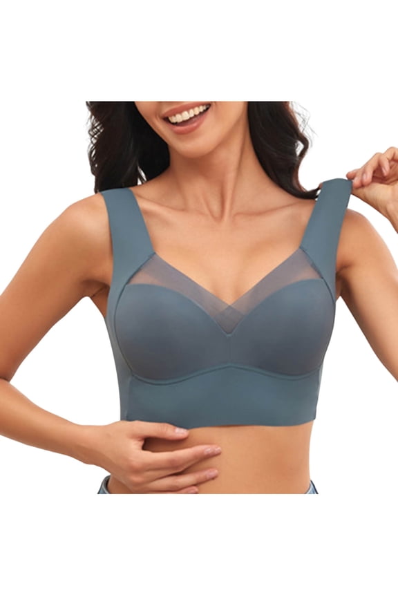 Bras For Women Jelly Wireless Bras Full Coverage Wide Strap Mesh Panel Side Support Comfortable Bralette
