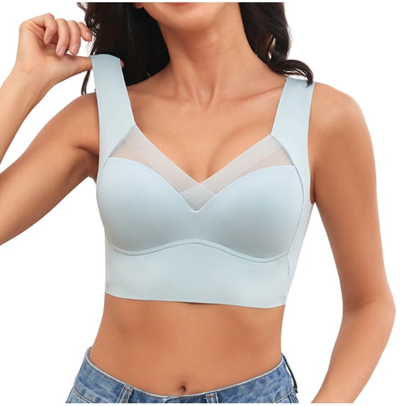 Yutgune Bras For Women Jelly Wireless Bras Full Coverage Wide Strap Mesh Panel Side Support Comfortable Bralette