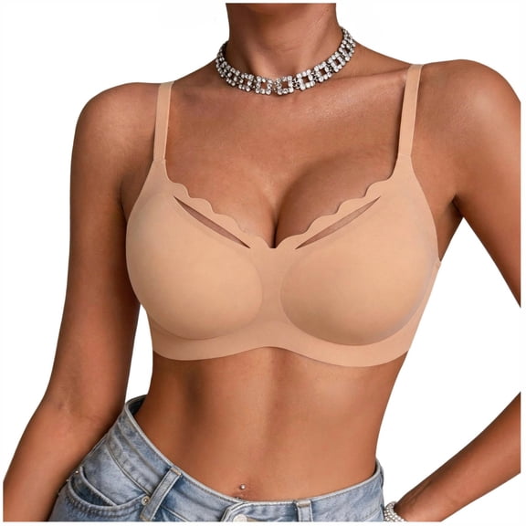 Yutgune Bras For Women Jelly Wireless Push Up Bralette Scalloped Double Cutout No Underwire Comfort Bra