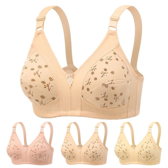 Yutgune Bras for Older Women Breathable Wireless Full Coverage Support Bra Nude Floral Print