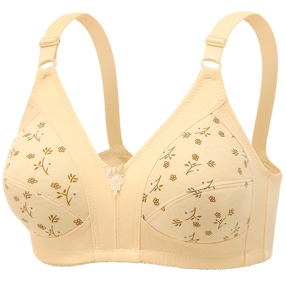 Yutgune Bras for Older Women Breathable Wireless Full Coverage Support Bra Nude Floral Print