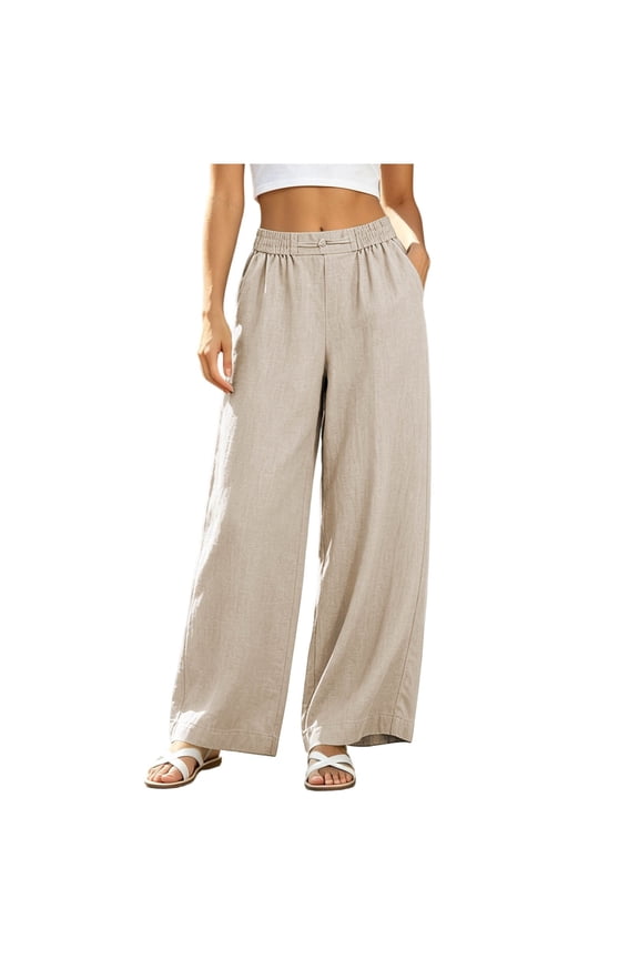 Cotton Linen Harem Pants Women High Waist Baggy Barrel Pants Lightweight Travel Summer Pants