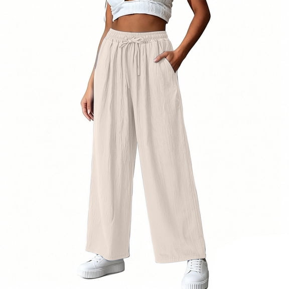 Yutgune Cotton Linen Palazzo Pants Women Wide Leg Loose Fit Casual Fashion Pants With Pockets