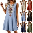 thumbnail image 1 of Yutgune Cotton Linen Plus Size Dress for Women Sleeveless Embroidered V Neck Boho Mini Sundress, 1 of 9