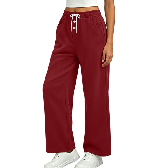Yutgune Cute Wide Leg Sweatpants Women High Waist Drawstring Button Decor Womens Sweatpants