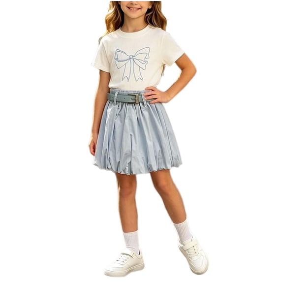 Yutgune Girls Short Sleeve Shirt & Checkered Skirt 2 Piece Set, Back to School Outfit , Sizes 3 Years+