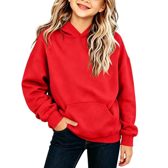 Yutgune Girls' Solid Pullover Hoodie, Long Sleeve Loose Sweatshirt with Pocket, Sizes 10-12 Years