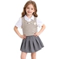 thumbnail image 1 of Yutgune Girls Summer Striped Short Sleeve Shirt & Pleated Skirt 2 Piece Set, Preppy School Uniform Style, Sizes 80-120, 1 of 9
