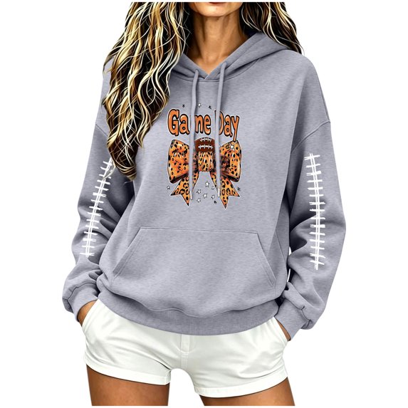 Yutgune Graphic Hoodies for Women Game Day Football Graphic Drawstring Pocket Pullover Hoodies Hooded Sweatshirt for Women