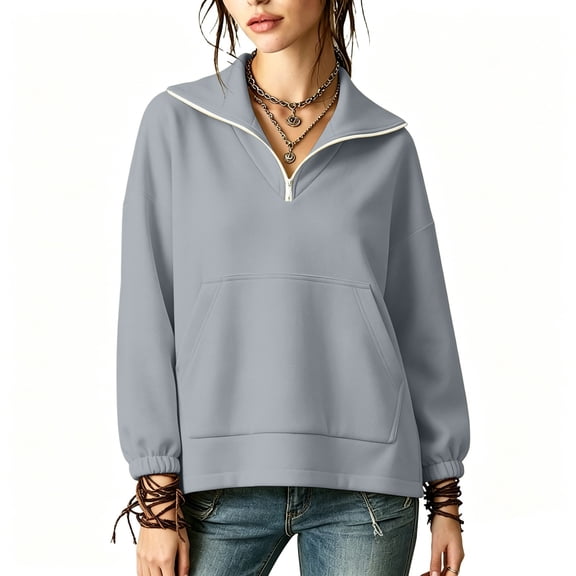Yutgune Half Zip Pullover Women Oversized Sweatshirt Y2K Kangaroo Pocket Long Sleeve Collared Sweatshirt