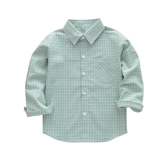 Yutgune Kids Cotton Plaid Button Down Shirt for Girls Boys, Long Sleeve Collared Casual Fall Top