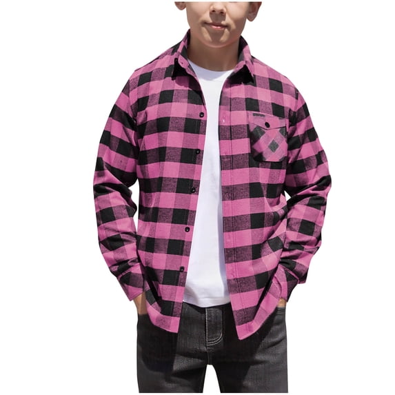 Yutgune Kids Plaid Button Down Shirt for Girls Boys, Long Sleeve Collared Casual Fall Layer, Ages 4-15