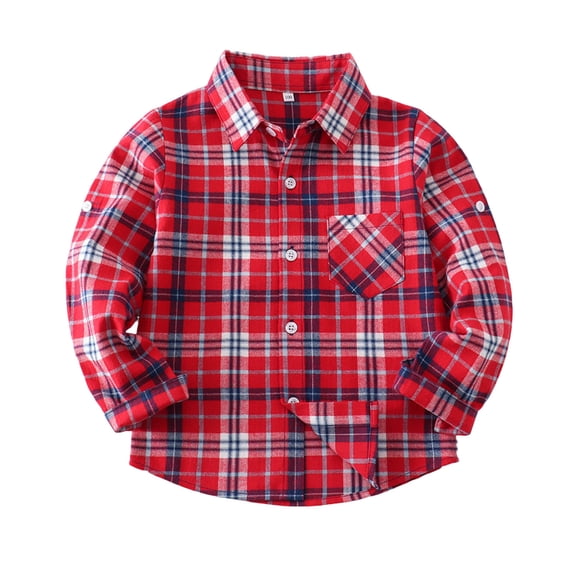 Yutgune Kids Plaid Button Down Shirt for Girls Boys, Long Sleeve Collared Casual Fall Top