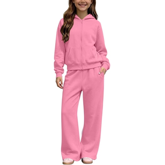 Yutgune Kids Sweatsuit Set Boys Girls Full Zip Hoodie With Pockets Wide Leg Sweatpants Casual 2 Piece Outfit Size 5-14 Years