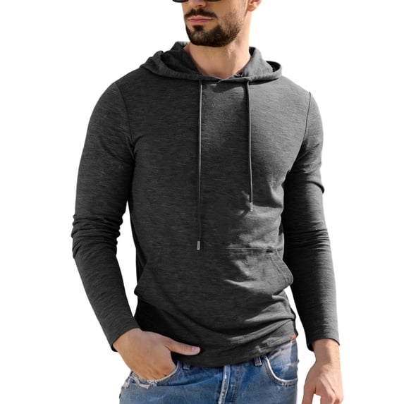 Yutgune Men's Athletic Pullover Hoodie, Stretch Long Sleeve Workout Hooded Sweatshirt with Drawstring and Pocket