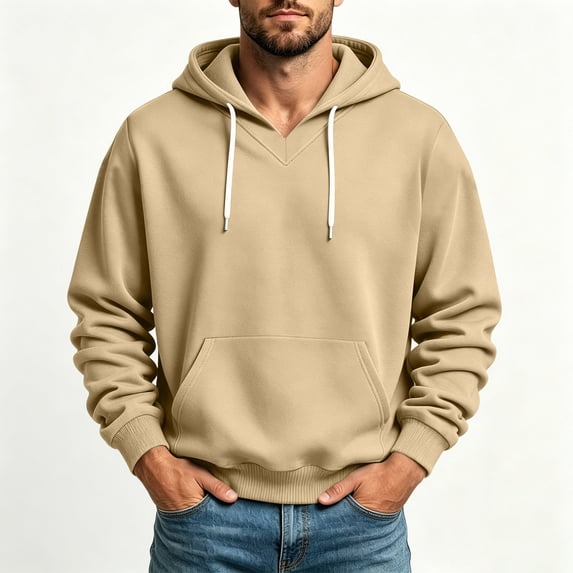 Yutgune Men's Basic Pullover Hoodie, Plain Solid Long Sleeve Hooded Sweatshirt for Casual Everyday Wear