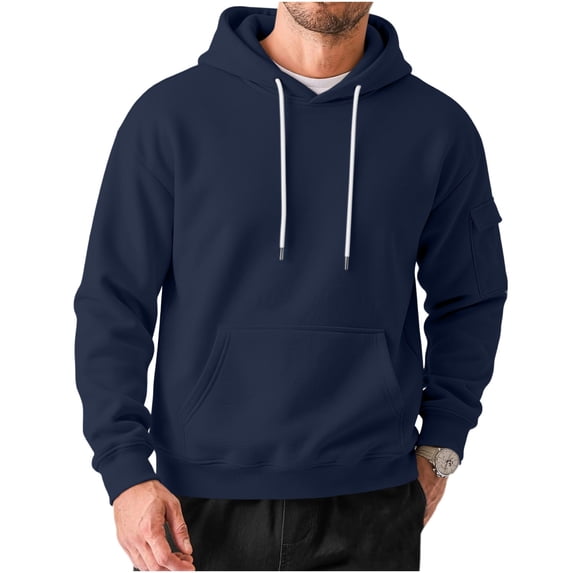 Yutgune Men's Pullover Hoodie, Solid Long Sleeve Hooded Sweatshirt with Kangaroo Pocket and Sleeve Pocket