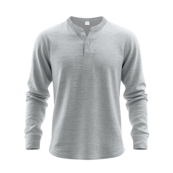 Yutgune Men's Solid Color Long Sleeve Henley Shirt Button Placket Lightweight Casual Pullover T-Shirt