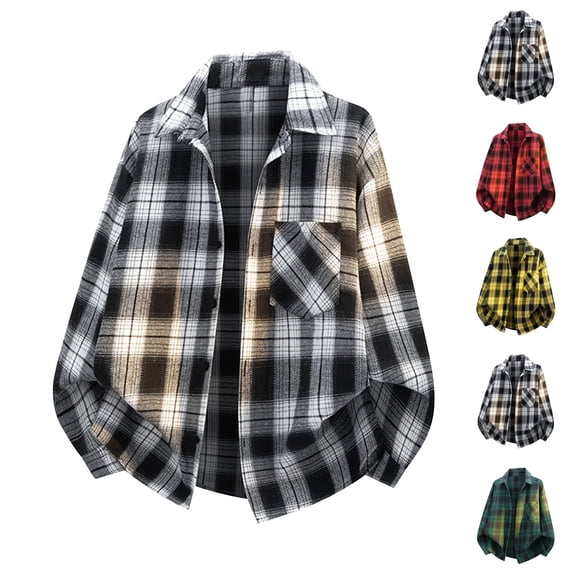 Yutgune Mens Plus Size Oversized Plaid Flannel Shirt Long Sleeve Loose Button Up Shirt