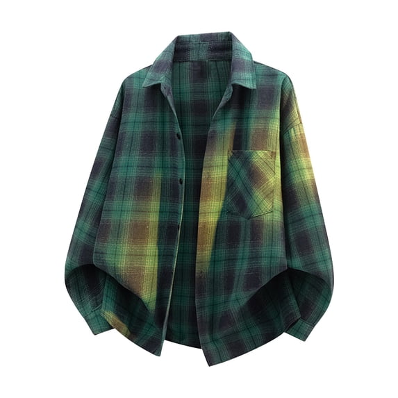 Yutgune Mens Plus Size Oversized Plaid Flannel Shirt Long Sleeve Loose Button Up Shirt