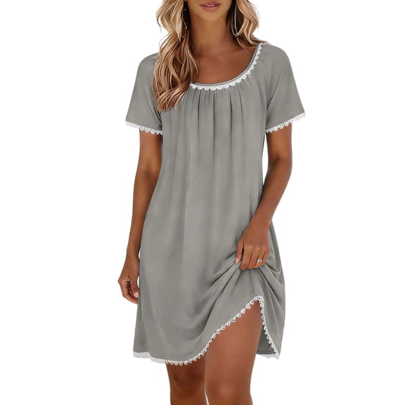 Yutgune Women's Short Sleeve Nightgown Loose Fit Soft Lightweight Sleepwear for Lounging