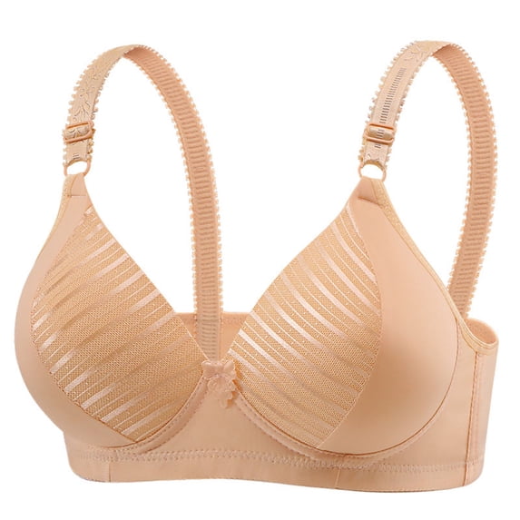Yutgune Plus Size Bras for Women Breathable Wireless Full Figure Support Bra Striped Mesh