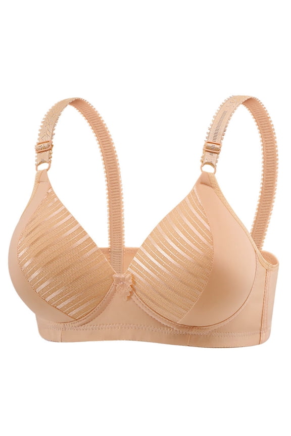 Plus Size Bras for Women Breathable Wireless Full Figure Support Bra Striped Mesh