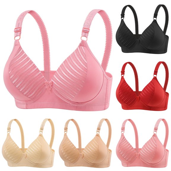 Yutgune Plus Size Bras for Women Breathable Wireless Full Figure Support Bra Striped Mesh