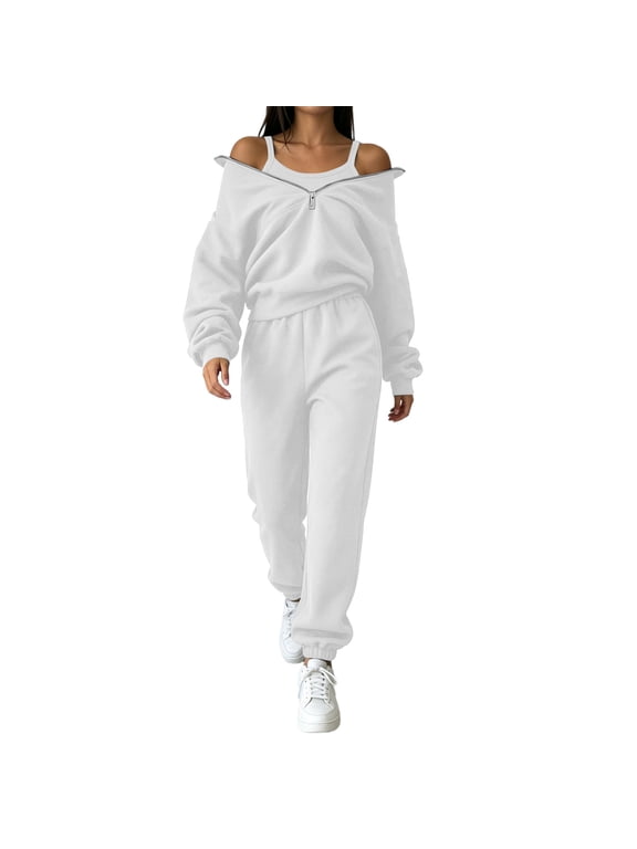 Plus Size Women's Sweatsuit Half Zip Sweatshirt Jogger Sweatpants Airport Travel Lounge Matching Sets Tracksuit