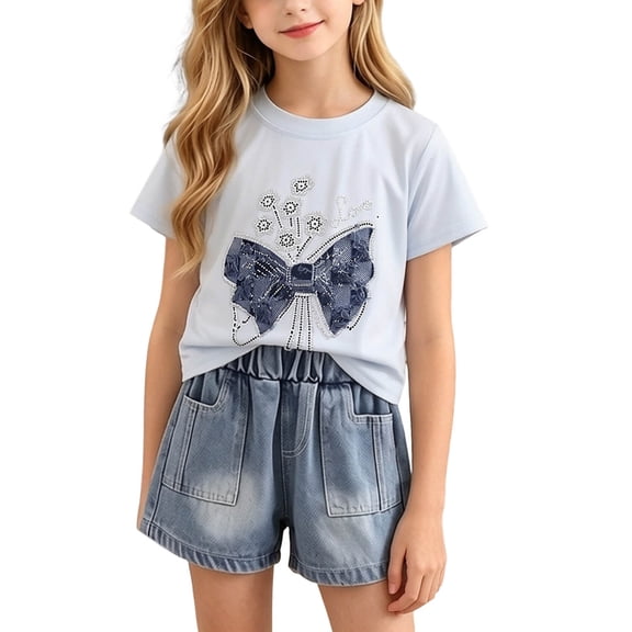 Yutgune Toddler Baby Girl Summer Cotton Outfits Sleeveless Ruffle Tops and Denim Shorts 2 Piece Clothing Set