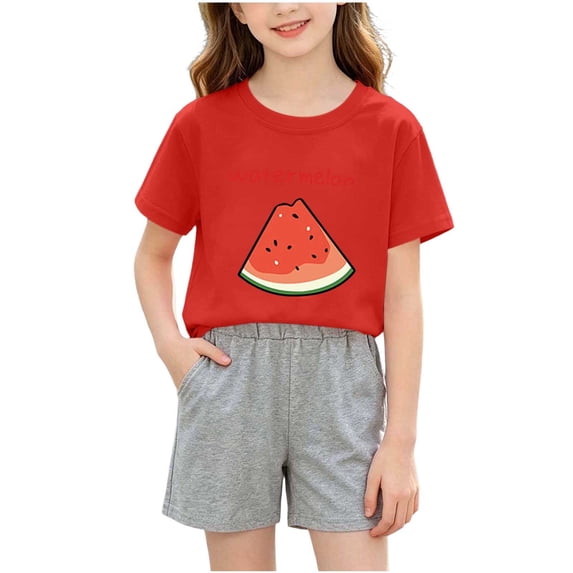 Yutgune Toddler Girl Back to School Cute Summer Cotton Outfits Watermelon Print Short Sleeve T-Shirt and Shorts 2 Piece Set, 2-8 Years