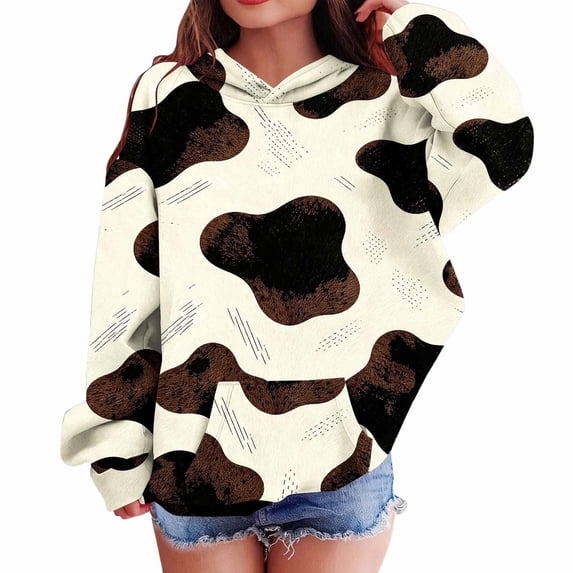 Yutgune Unisex Kids Multicolor Cow Print Hoodie, Long Sleeve Graphic Pullover Sweatshirt with Pocket, Sizes 3-14 Years