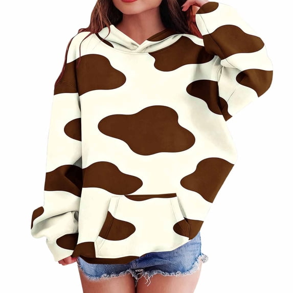 Yutgune Unisex Kids Multicolor Cow Print Hoodie, Long Sleeve Graphic Pullover Sweatshirt with Pocket, Sizes 3-14 Years