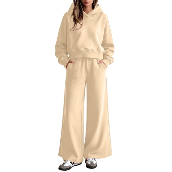 Yutgune Women's 2 Piece Sweatsuit Casual Fall Long Sleeve Hoodie Loose Wide Leg Sweatpants