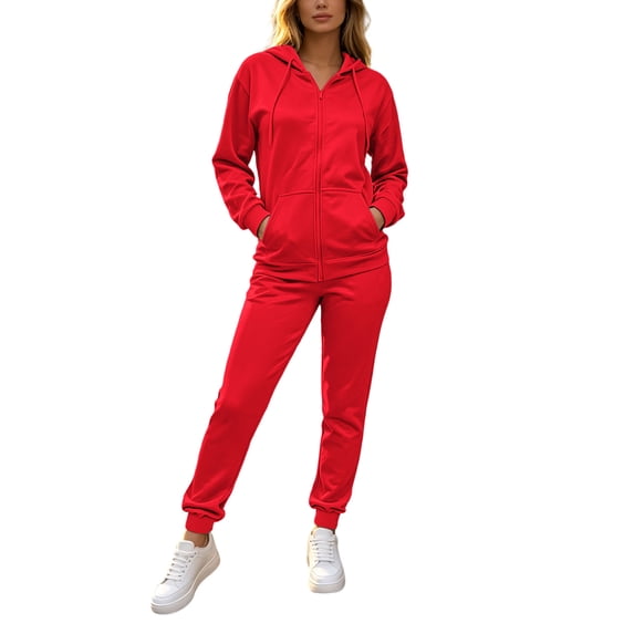 Yutgune Women's 2 Piece Sweatsuit Fall Winter Full Zip Hooded Jacket Elastic Drawstring Jogger Pants